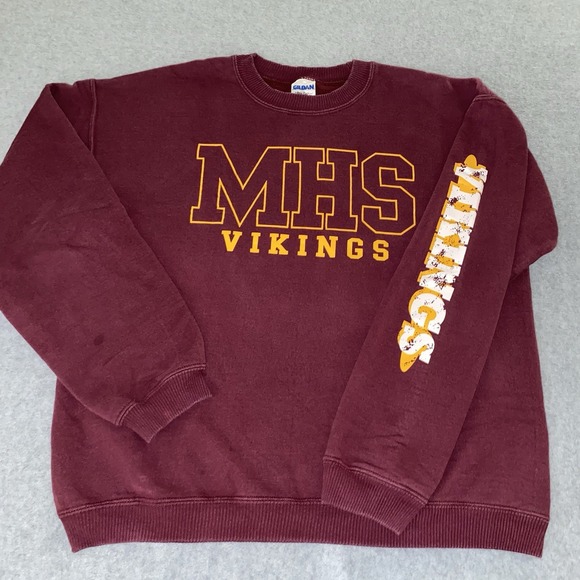 Gildan Other - Vtg Mills High School MHS Vikings Sweatshirt Men's M Maroon Crewneck Sleeve Logo